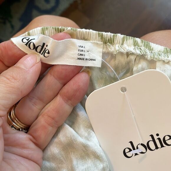 NWT Elodie Boho Peasant white/sage green cotton/linen short sleeve blouse - Picture 6 of 8